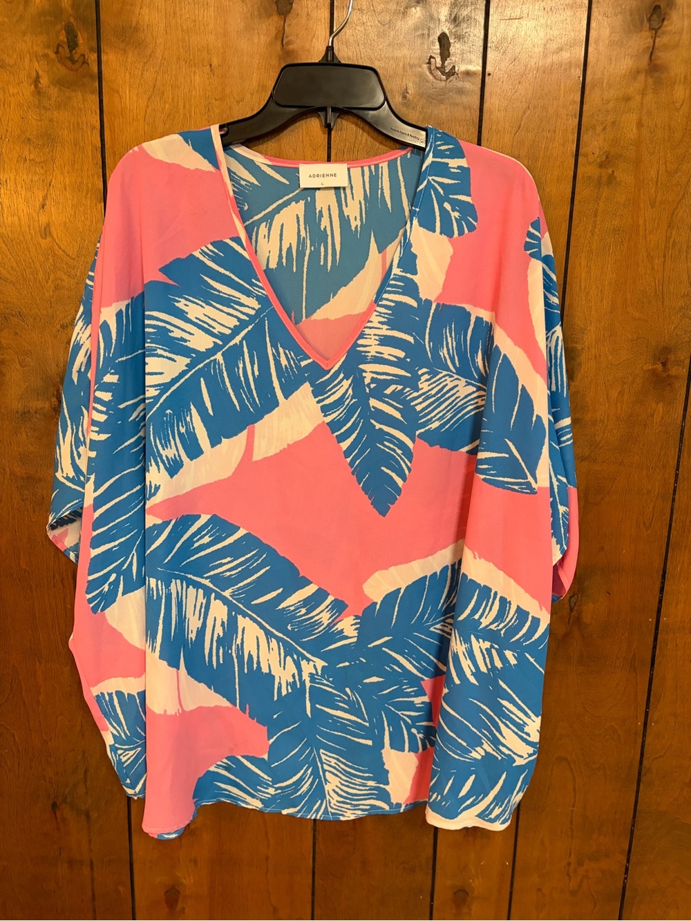 Adrienne Pink & Blue Palm-Print V-Neck Swim Coverup